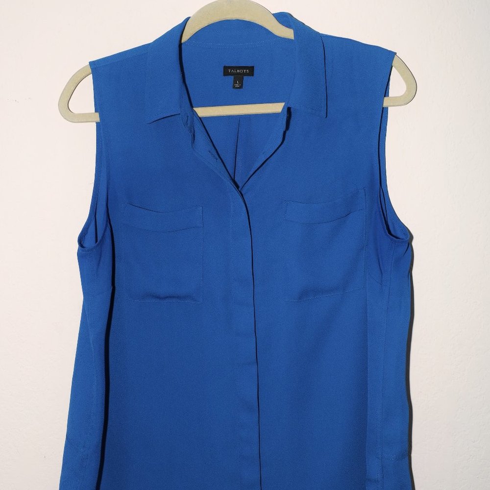 Silk Royal blue sleeveless blouse
